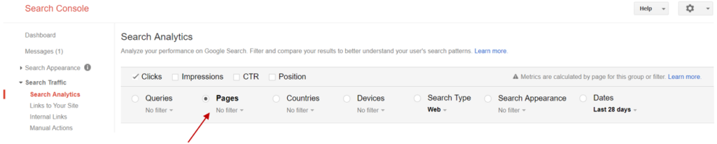 Select pages in Google Search Console